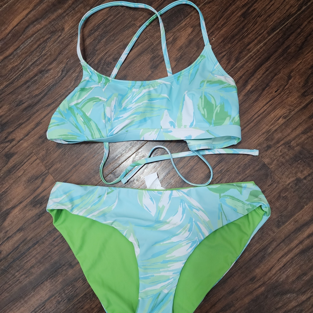 Cupshe Blue and Green Leaf Print Bikini